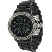 Avianne&Co Mens Ceramic Stainless Steel Black Chrono Black Diamond Watch 1.32 Ctw