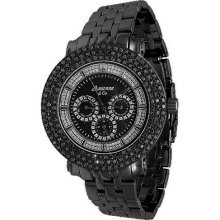 Avianne and Co. Mens Prince Collection PVD Plated Diamond Watch with Black Diamonds 6.00 Ctw