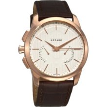 Azzaro Men s Legend Swiss Made Quartz Retrograde Rose-tone Brown Leather Strap Watch