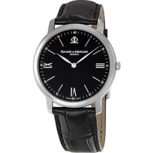 Baume and Mercier Classima Executives Black Leather Bracelet Mens