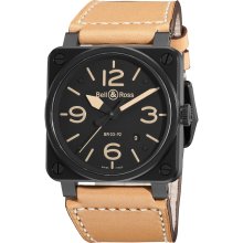 Bell & Ross Men's 'Aviation' Black Dial Tan Leather Strap Watch
