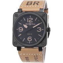 Bell & Ross Men's 'Aviation' Black Dial Beige Leather Strap Watch