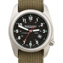 Bertucci A-2T Black Dial Titanium Watch with Olive Nylon Strap #12122