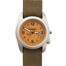Bertucci A-2T EL Series Mens Titanium Watch - Dark Khaki Nylon Strap - Cicada Orange EL Dial - 22017