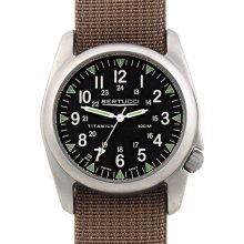 Bertucci A-4T Vintage 44 Yankee Tritium Mens Titanium Watch - Dark Khaki Nylon Strap - Black Yankee Dial - 13411