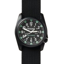Bertucci Mens A-4T Vintage Yankee Tritium Analog Titanium Watch - Black Nylon Strap - Black Dial - 13420