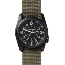 Bertucci Mens A-4T Vintage Yankee Analog Titanium Watch - Green Nylon Strap - Black Dial - 13414