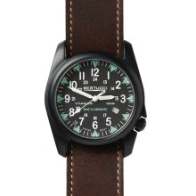 Bertucci Mens A-4T Vintage Yankee Tritium Analog Titanium Watch - Brown Leather Strap - Black Dial - 13422