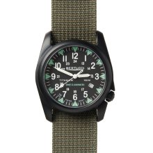 Bertucci Mens A-4T Vintage Yankee Tritium Analog Titanium Watch - Green Nylon Strap - Black Dial - 13421