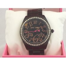 Betsey Johnson Black Rose Gold Crystal Bling Time Boyfriend Watch Bj00048-06