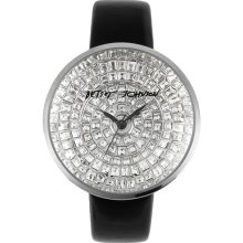Betsey Johnson Pave Crystal Dial Watch, 42mm Black/ Silver