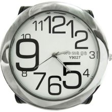 Black Big Face Quartz Leather Arabic Numerals Hours Marks Analog Wrist Watch