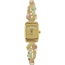 Black Hills Gold - Gold Ladies Black Face Watch With Leaves And Diamond 9-WB77 - Gold - Metal