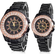 Black Pair of Alloy Analog Quartz Couple's Watches