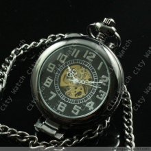Black Steampunk Magnifying Mechanical pocket watch chain