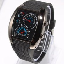 Blue Binary Led Rubber Aviation Speedometer Dot Matrix Mens Watch Great 6 Colors