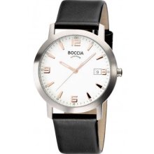 Boccia B3544-02 Mens Iprg White Dial Leather Strap Watch