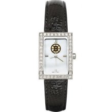 Boston Bruins Ladies Allure Watch Black Leather Strap LogoArt