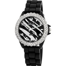 Breda Women's Belle Rhinestone Jelly Sport Watch in Black Zebra