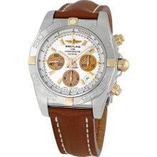 Breitling Chronomat 44 Silver Dial Brown Leather Strap Chronograph Mens Watch IB011012-G687BRLD