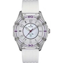 Bulova 96L144 Womens Stainless Steel Marine Star Quartz Mother Of Pearl White Rubber Strap