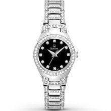 Bulova 96l170 Black Dial Crystal Bracelet Ladies Watch In Original Box