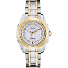 Bulova Ladies Two Tone Precisionist Longwood Quartz Mother Of Pearl Dial Diamonds 98P129