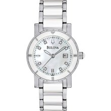 Bulova Ladies White Ceramic And Stainless Steel Quartz Mother Of Pearl Diamonds 98P121