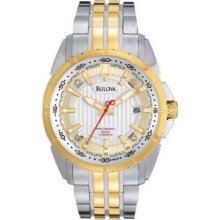 Bulova Mens Campton Analog Stainless Watch - Two-tone Bracelet - Silver Dial - 98B169