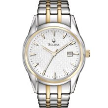 Bulova Mens Essentials Two-Tone Watch Silver/White Dial 98B134