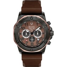 Bulova Mens Marine Star Brown Chronograph Watch - Brown Rubber Strap - Brown Dial - 98B128