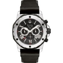 Bulova Mens Marine Star Stainless Chronograph Watch - Black Rubber Strap - Black Dial - 98B127
