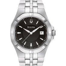 Bulova Men's Stainless Steel Black Dial Link Bracelet Quartz 96B123