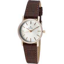 Bulova Watches Women's Silver Dial Brown Genuine Leather Brown Genuine