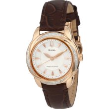 Bulova Womens Precisionist Brightwater 20 Diamond Stainless Watch - Brown Leather Strap - Pearl Dial - 98R152
