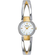 Bulova Womens Two Tone Stainless Diamond Bangle Watch - Bracelet - White Dial - 98V08