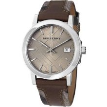 Burberry Men's Bu9020 Large Check Leather On Canvas Strap Watch