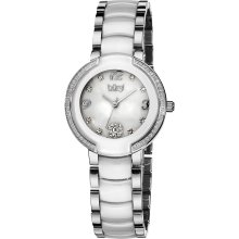 Burgi Women's Mother of Pearl Diamond Ceramic Bracelet Watch (White)