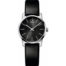Calvin Klein City Ladies Black Dial Black Leather Strap K2G23107 Watch