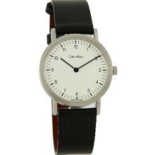 Calvin Klein Ladies White Dial Black Leather Strap Swiss Quartz Watch K1432.20