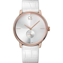 Calvin Klein Ladies White Leather Strap Rose Plating Stainless Steel Case K2Y216K6 Watch