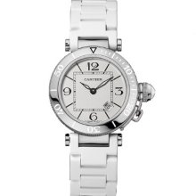 Cartier Pasha Seatimer Rubber Covered Steel Band Ladies Watch W3140002