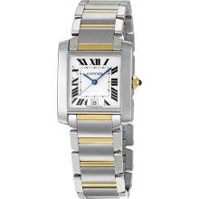 Cartier Tank Francaise Two Tone Mens Watch Silver Roman Dial W51005Q4