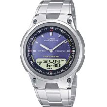 Casio Aw-80D-2Aves Gents Watch Quartz Analogue Blue Dial Silver Steel Strap