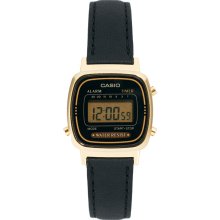 Casio Black Leather Strap Digital Watch Black