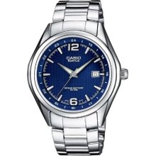 Casio Ef-121D-2Avef Gents Watch Quartz Analogue Blue Dial Silver Steel Strap