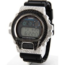 Casio G-Shock DW-6900D Iced Out Black & Silver 2.5ct CZ Men's Watch