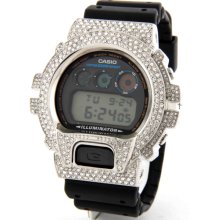 Casio G-Shock DW-6900C Iced Out All Silver 2.5ct CZ Men's Watch