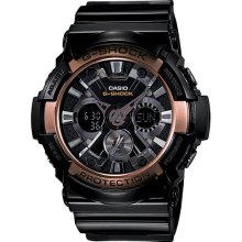 Casio G-Shock GA200RG-1A Black Rose Gold Analog Digital World Time