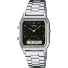 Casio Men's AQ230A-1D Silver Stainless-Steel Quartz Watch with Black